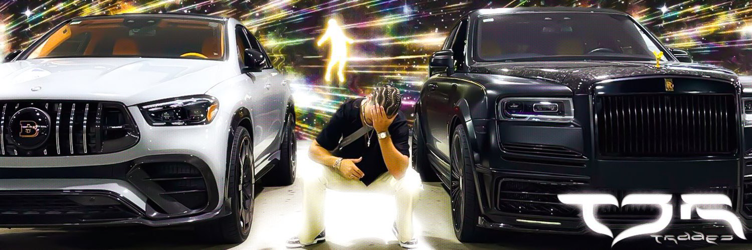 TJR between luxury cars with neon light trails